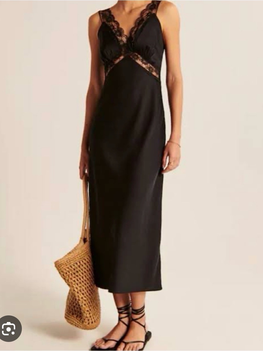 Black Lace-Trim Slip Dress - Elegant Women's Dress Abercrombie and fitch